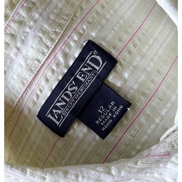 LANDS END Womens Size 12 Striped Sleeveless Ruffled Collared Button Front Shirt - Picture 8 of 8
